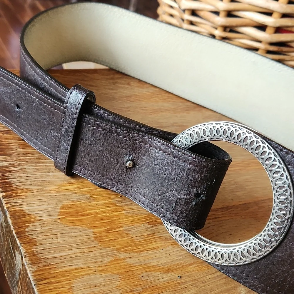 Chicos Silver Metal Wide‎ Brown Belt 36